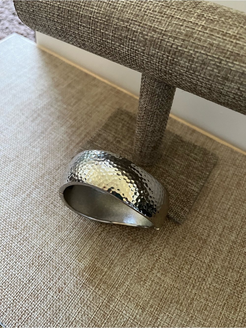 Hammered Silver Cuff Bracelet - Wide Open Bangle - Picture 9 of 9